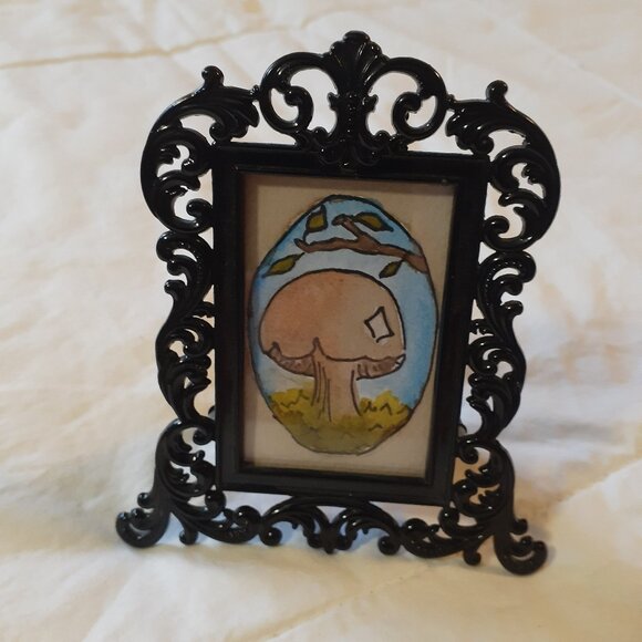 Tiny Mushroom Watercolour and Ink Painting in Antique-Style Frame - Picture 2 of 3